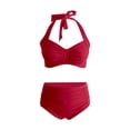 thumbnail image 6 of Swimsuits for Women Removable Padded Halter High Waisted Floral Printed 2 Piece Swimsuit Women's Bathing Suits Red XXL, 6 of 6