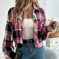 thumbnail image 4 of Arlun Cropped Flannel Plaid Shacket Jackets for Women Long Sleeve Button down Lapel Coats 2025 Autumn Winter Trendy Pockets Design Lightweight Comfort Outerwear Red XL, 4 of 8