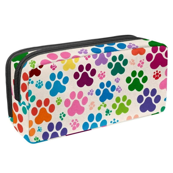 MUOOUM Pencil Case, Colorful Dog Paw Footprint Pattern Large Capacity Pencil Pouch Stationery Pen Bag