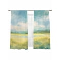 thumbnail image 2 of Abstract Oil Painting Sheer Curtains 72 Inches Long 2 Panels Green Yellow Field Mountain Scenery Watercolor Light Filtering Semi Sheer Window Curtains Drapes for Bedroom Living Room 52"x72", 2 of 7
