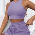 thumbnail image 5 of Baywell 2024 Women's Summer Sleeveless Waffle Suit Solid Color Vest Fashion Casual Short 2 Piece Set S-2XL, 5 of 9
