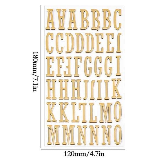 Gold Puffy English Letter Stickers | High Gloss Metallic Finish | DIY Journal Accessories | Peel and Stick Alphabet Decals for Scrapbooking Cards Gift Wrapping Christmas Stockings | Craft Supplies