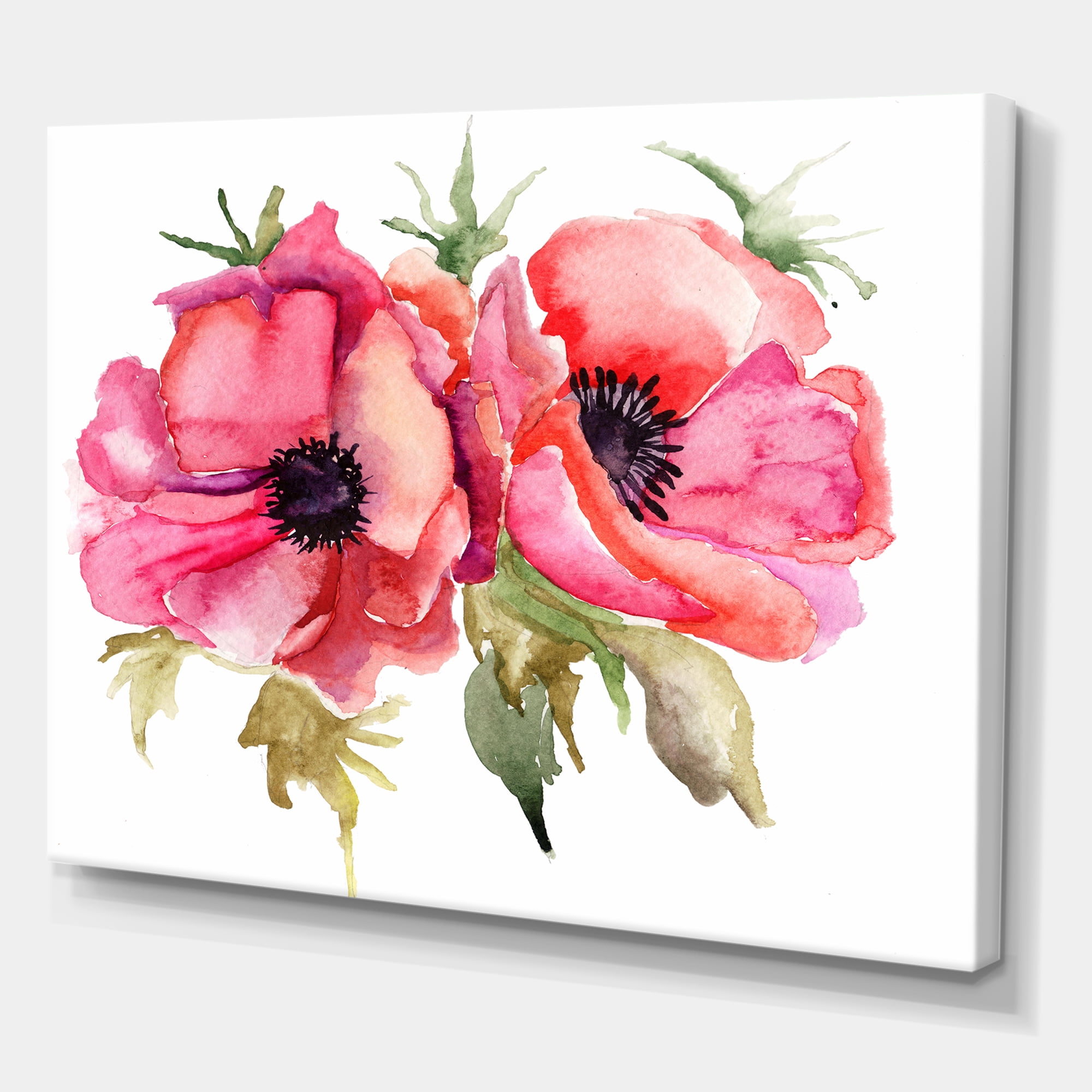 Designart ' Stylized Pink Poppy Flowers ' Traditional Canvas Wall Art Print