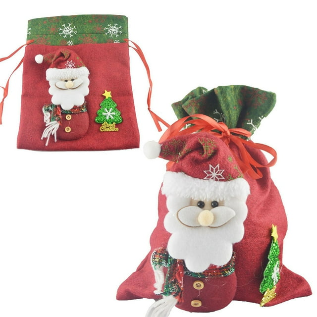 Christmas Drawstring Bags Packaging Snowman Three-dimensional Print Container Large Capacity Goodie Bag for Candy Birthday Party Santa Claus