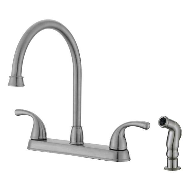 Ultra Faucets UF21343 Brushed Nickel 2Handle Kitchen Faucet With Side