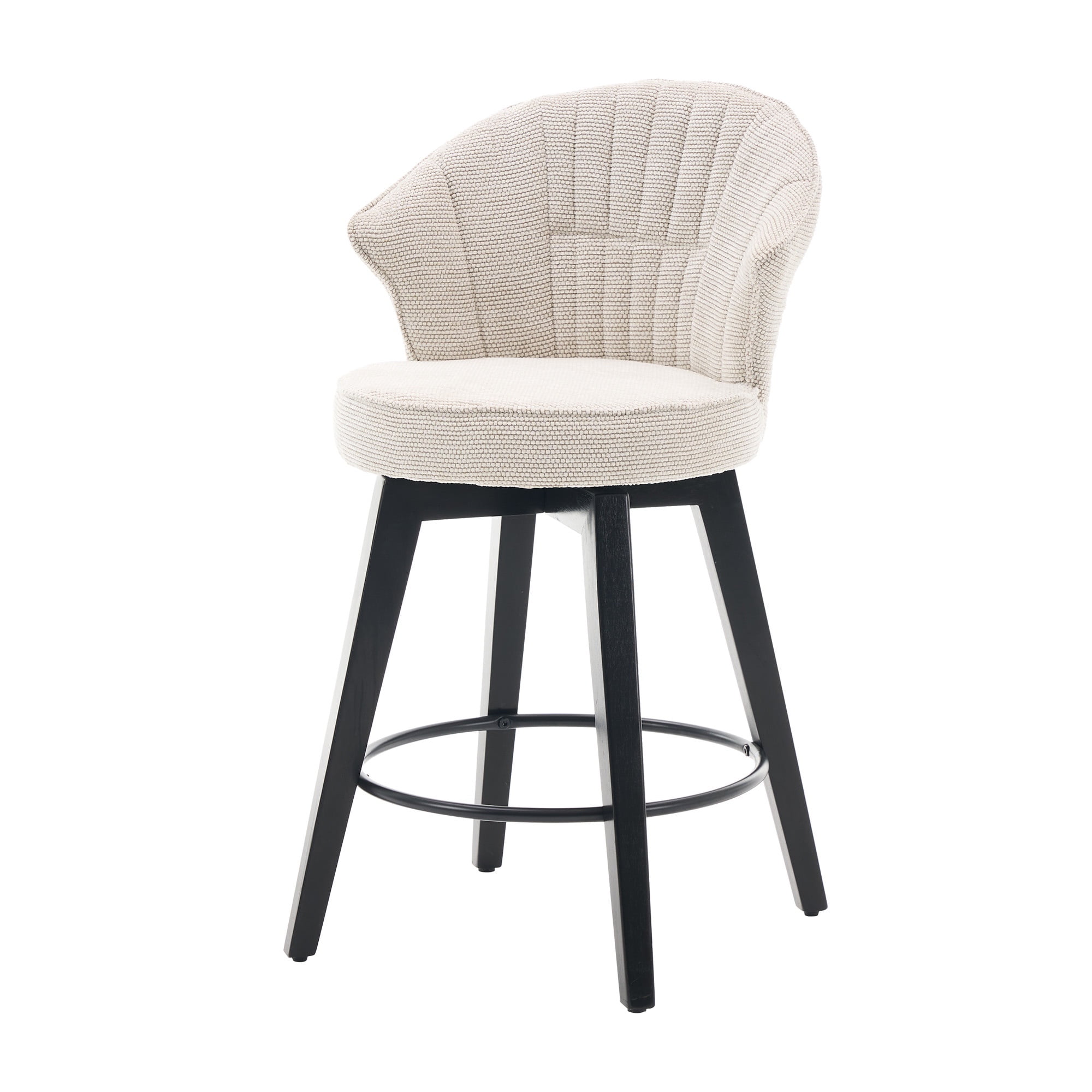 PORKISS Bar Stools Set of 2, Chenille Upholstered Swivel Counter Stools with Wide Backrest, Modern 360° Swivel Barstools for Bar, Kitchen Island, Dining Room, White