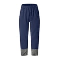 thumbnail image 6 of Miluxas Women's Gingham Trim Wide Leg Pants Elastic High Waist Loose Fit Casual Cropped Pants with Pockets Summer Work Casual Trousers Navy, 6 of 7