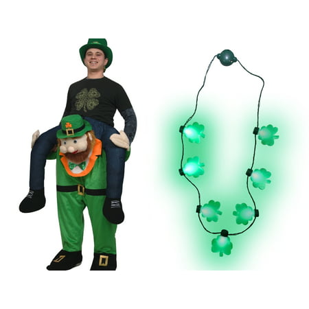 Adult St Patricks Day Carry Me Ride A Leprechaun Costume Shamrock Necklace Set