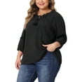 thumbnail image 4 of Blusas de mujer de tallas grandes Agnes Orinda con flecos, manga 3/4, escote en V y lazo, 4X, negras, 4 of 6
