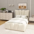 thumbnail image 3 of Twin Size Upholstered Platform Bed Velvet Upholstered Bed, Beige, 3 of 14