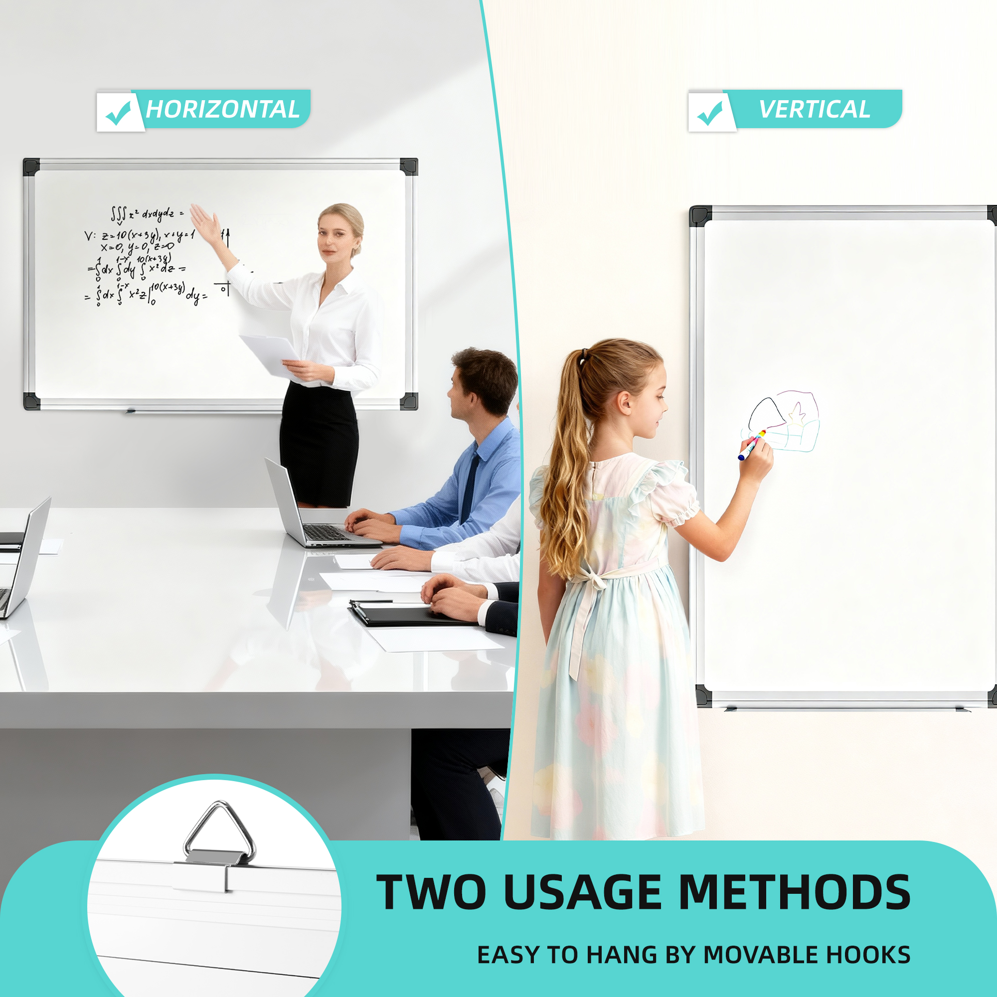 Elevon Magnetic Dry Erase Whiteboard for Wall, Aluminum Frame Hanging Board with Eraser, Markers & Magnets, Perfect for Office, Classroom, Dorm, or Home Use – 36" x 24" / 48" x 36"