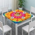 thumbnail image 3 of Colorful Tie Dye Mandala Pattern Square Fitted Tablecloth with Elastic Edge,Square Table Cover,Washable Elastic Table Cover for Home Kitchen Party Decor 36"x36", 3 of 6