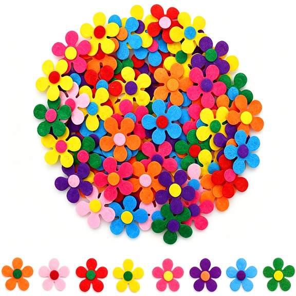TUWAFE 120 Pcs Felt Flowers Fabric Flowers Embellishments for Crafts,1.1Inch Assorted Colors Mini Flowers Felt Stickers Flowers for Crafts Diy