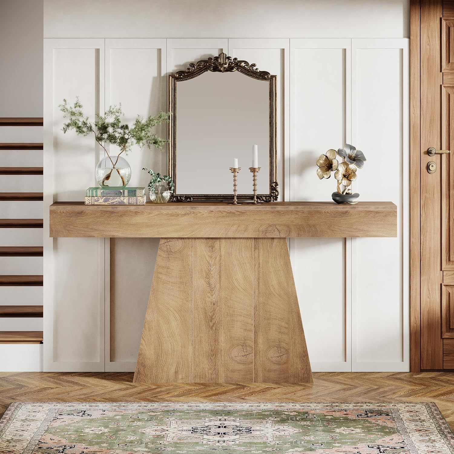 Tribesigns 63" Console Table, Farmhouse Entryway Table with Trapezoidal Base for Living Room