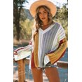 thumbnail image 3 of POGLIP Chandail en Tricot Patchwork V Col Bloc de Couleur Multicolore pour Femmes, 3 of 6