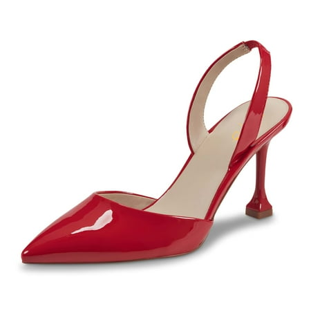 XYD Women s Closed Pointy Toe Slingback High Heel Pumps Slip-on Back Elastic Strap Office Formal Dress Shoes Size 4.5 Red