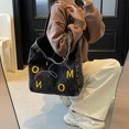 thumbnail image 3 of Bolso hombro All-Match Letras bordado Denim Shoulder Shoule Mujeres Gran capacidad color sólido rojo, 3 of 9