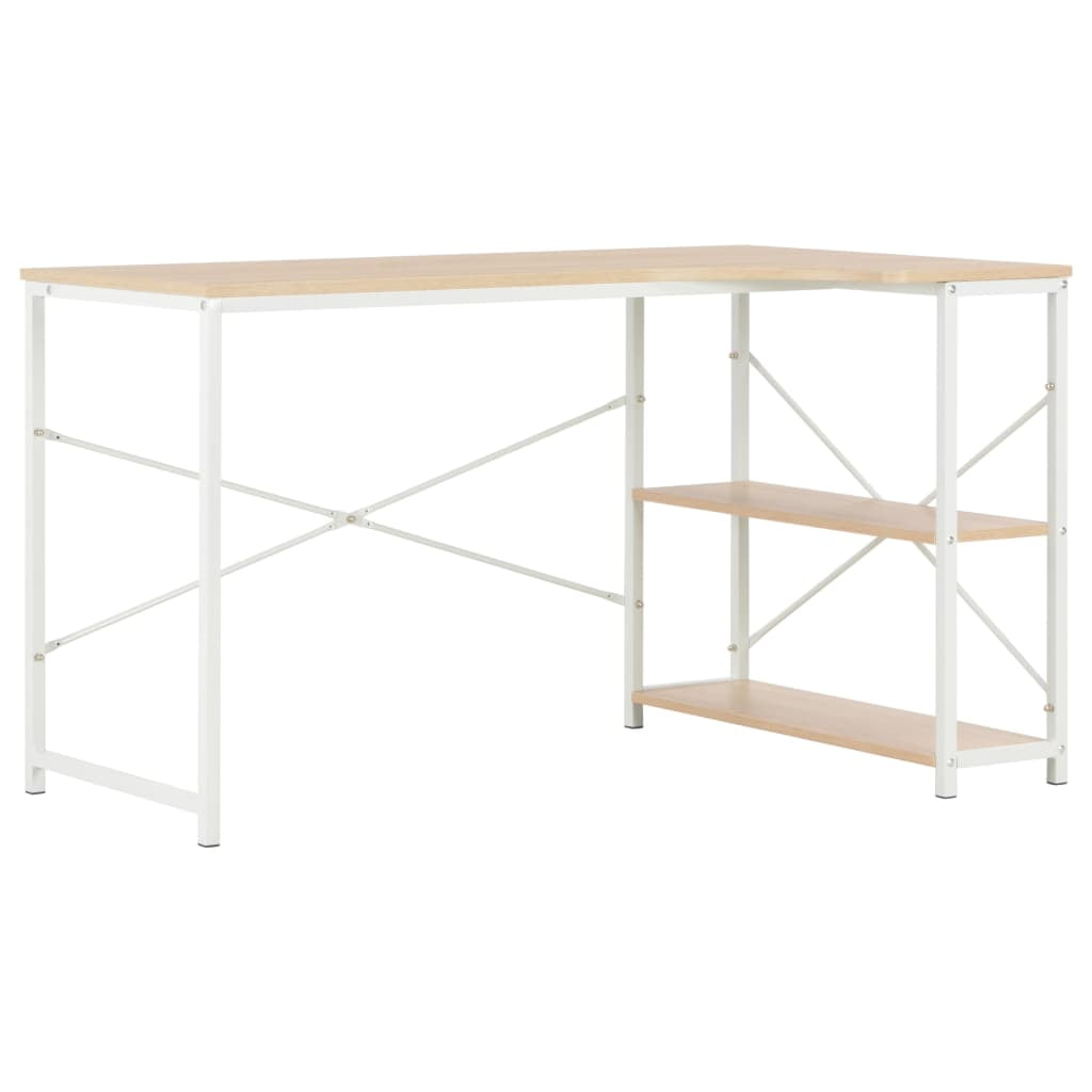Writing Desk with 2 Shelves, Modern Computer Desk for Home Office, Black+Oak