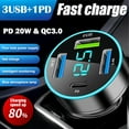 thumbnail image 4 of 4 Ports Fast Car Charger Adapter, [Upgrade Voltmeter Display] PD+QC3.0+USB C Car Charger for 12-24V Cigarette Lighter Plug, Car Phone Charger Compatible with iPhone/Android/Samsung/iPad, Black, 4 of 7