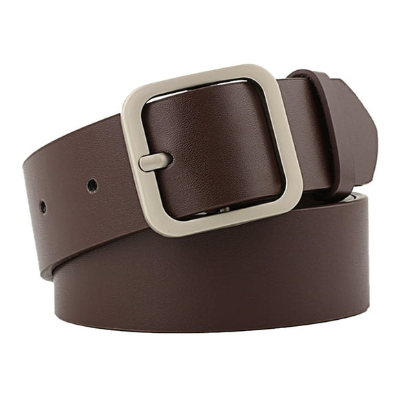1pc Women Leather Belt Female Fully Adjustable Casual Belt Square Shape Buckle for Women Ladies (110cm Length 3.3cm Width Coffee Silver)
