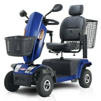 Metro S500 4-Wheel Electric Scooter with Windshield, 500W Motor, Cup Holders & USB Charging Port, LED Lights, Crutch case, Front and Rear Baskets, Blue
