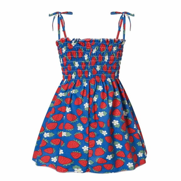 Zwiiyzr Toddler Girls Strawberry Floral Dress Summer Slip Dress Children Sleeveless Suspender Dress Baby Clothing Blue