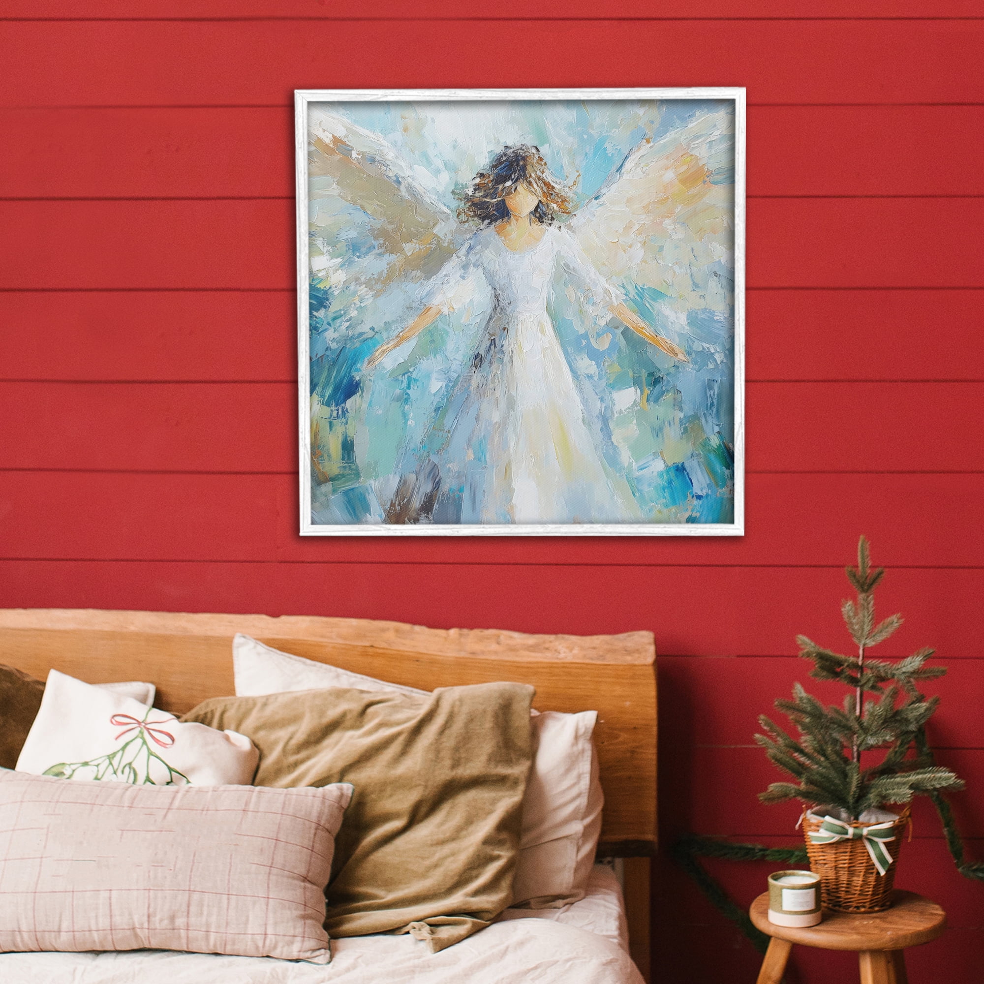 Flying Glory Angel White Framed Giclee Art, design by Petal Prints Design