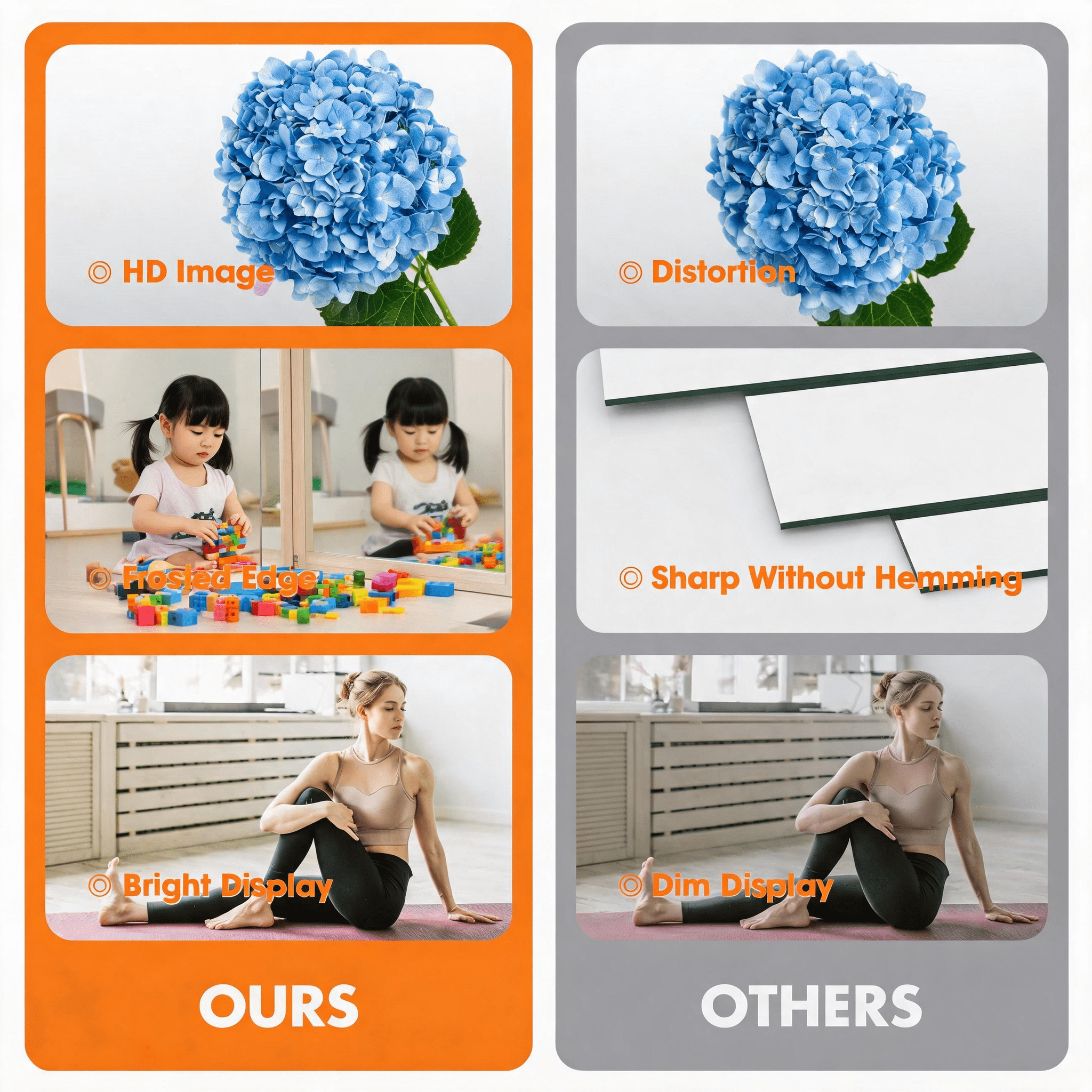 2-Piece 48x24-Inch Home Gym Mirror with Explosion-Proof Glass, Frameless Full Body Mirror and Workout Mirror for Yoga Garage Dance Studio, Silver