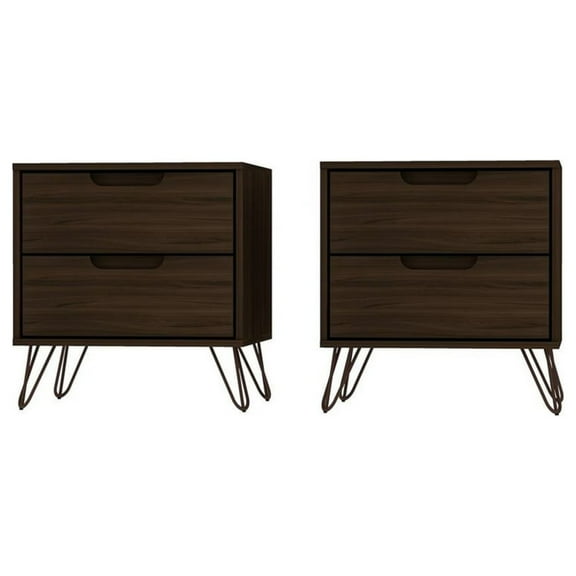 Manhattan Comfort Rockefeller 2-Drawer Wood Nightstand in Brown (Set of 2)