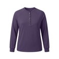 thumbnail image 4 of Xaqiouau Large-size Women's Long-sleeved Sweatshirt Raglan Sleeves Button-up Round Neck Casual Loose Top Solid Color Pullover Tee Everyday Essential Basic Shirt Purple XXXL, 4 of 7