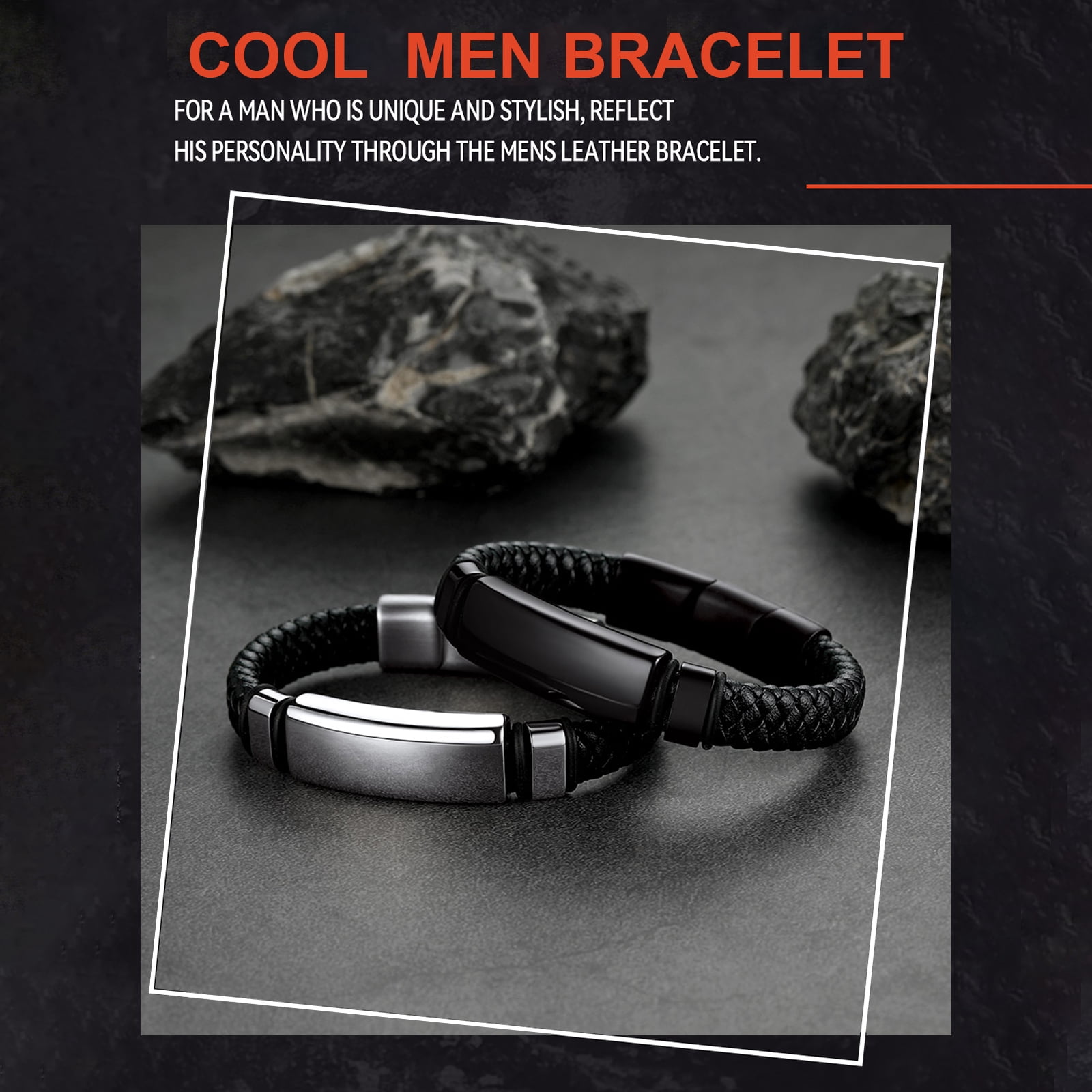 FaithHeart Braided Leather Bracelet for Men Stainless Steel Name Plate Wristband Adjustable Bangles Gothic Punk Cuff Charm Leather Band Buckle Clasp Jewelry Gift for Dad Grandpa Fathers Day