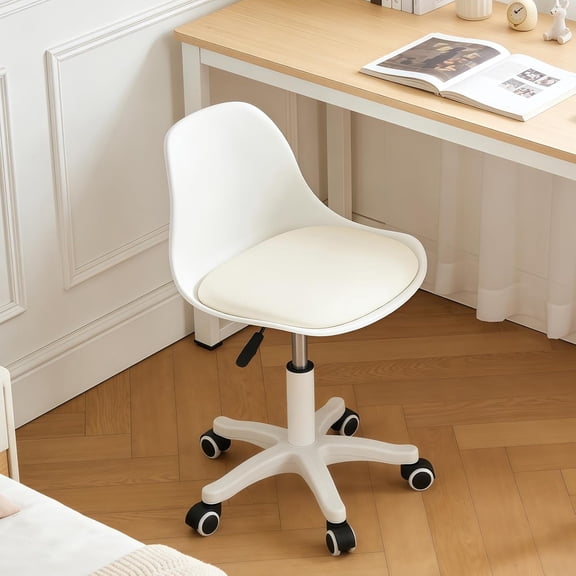 Small Desk Chair, Armless White Office Desk Chair with Lumbar Support for Bedroom, Study, Ergonomic Low-Back Computer Task Chair Adjustable Height & Swivel for Small Spaces, Students