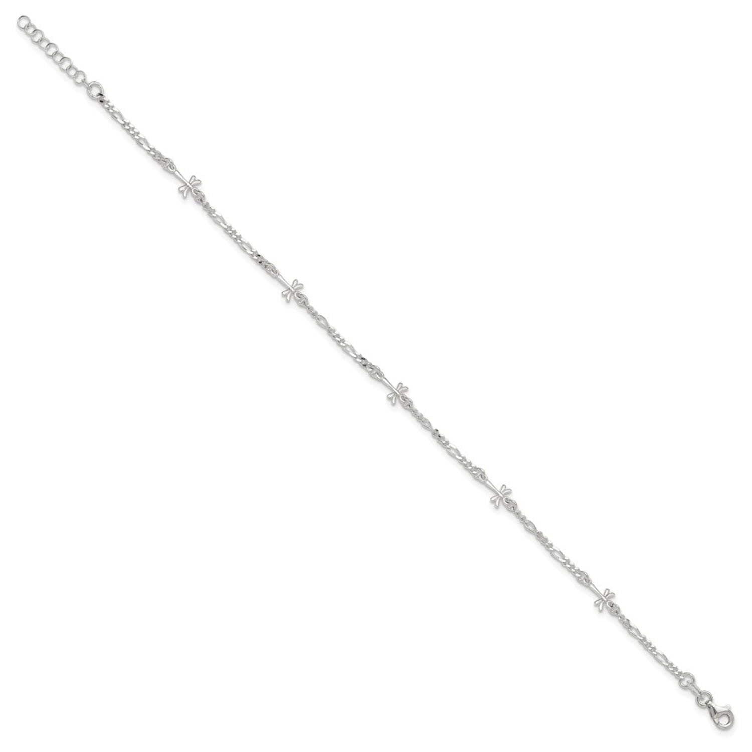 925 Sterling Silver Fancy Lobster Closure Polished Dragonfly With 1inch Ext. Anklet 9 Inch 7mm Wide Anklet for Women