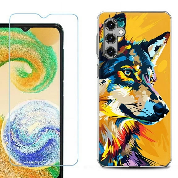 OneToughShield ® Shockproof Phone Case Compatible with Samsung Galaxy A15 5G, with Tempered Glass Screen Protector - Wolf Art