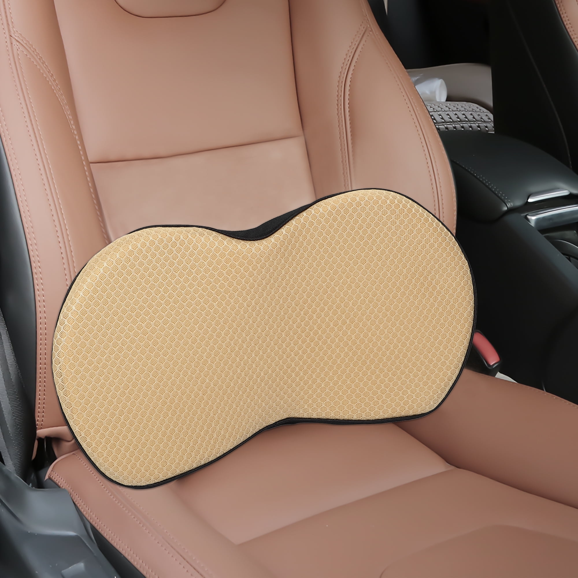 Unique Bargains Car Auto Seat Back Lumbar Rest Pillow Memory Foam  Heightening Seat Cushion Beige