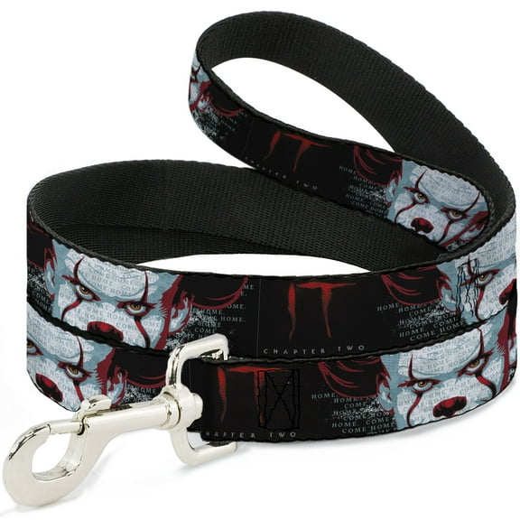 Warner Bros. Horror Movies Pet Leash, Dog Leash, It Chapter Two Pennywise Face Close Up Black Red Blues, 4 Feet Long 1.0 Inch Wide