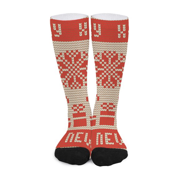 DIQADILA Xmas Deer Knitted Print Long Socks