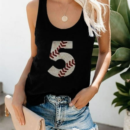 

FREE SHIPPING-camisole Women s New O-Neck Baseball Number Printing Sleeveless Casual Loose Vest Tops nightgowns for women lingerie valentines day birthday gifts Black