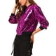 thumbnail image 4 of CHAQUETA DE LENTEJUELAS PARA MUJER INSPIRE CHIC CON CIERRE DE CREMALLERA Y BOLSILLOS OCULTOS TIPO BOMBER TALLA L FUCESIA, 4 of 8