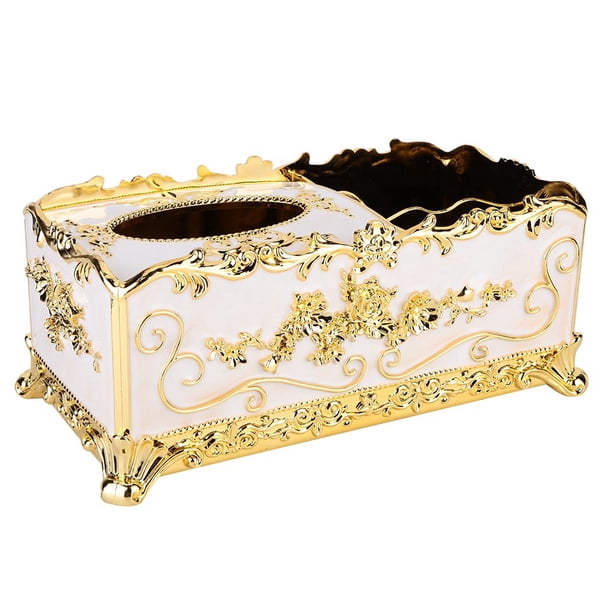 Soporte para caja de pañuelos, caja de pañuelos de metal exquisita europea, caja de pañuelos para la cara, compacta y ligera