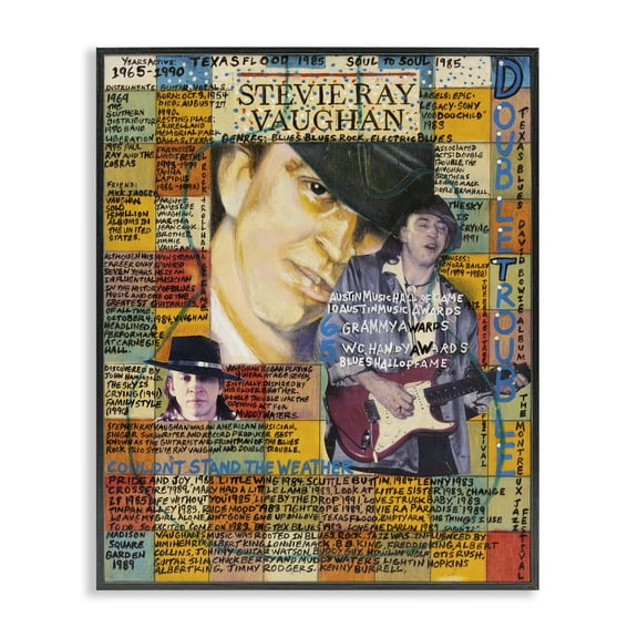 Stupell Industries Stevie Ray Vaughan Collage People Drawing Black Framed Art Print Wall Art, 11 x 14