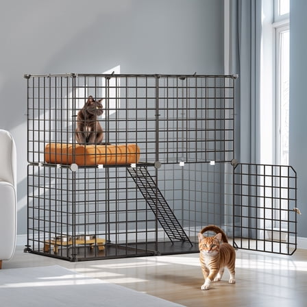 ModFusion 28" Indoor Cat Cage 2 Tier Metal Pet Enclosure with Platforms Easy Assembly