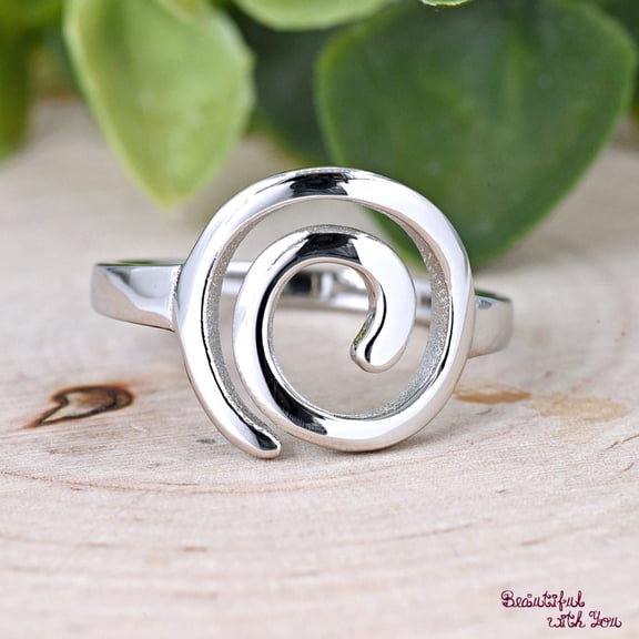 Sterling Silver Minimalist Round Spiral Ring, Spiral Swirl Statement Ring, Simple Plain Silver Fashion Ring Ring Size-4.5