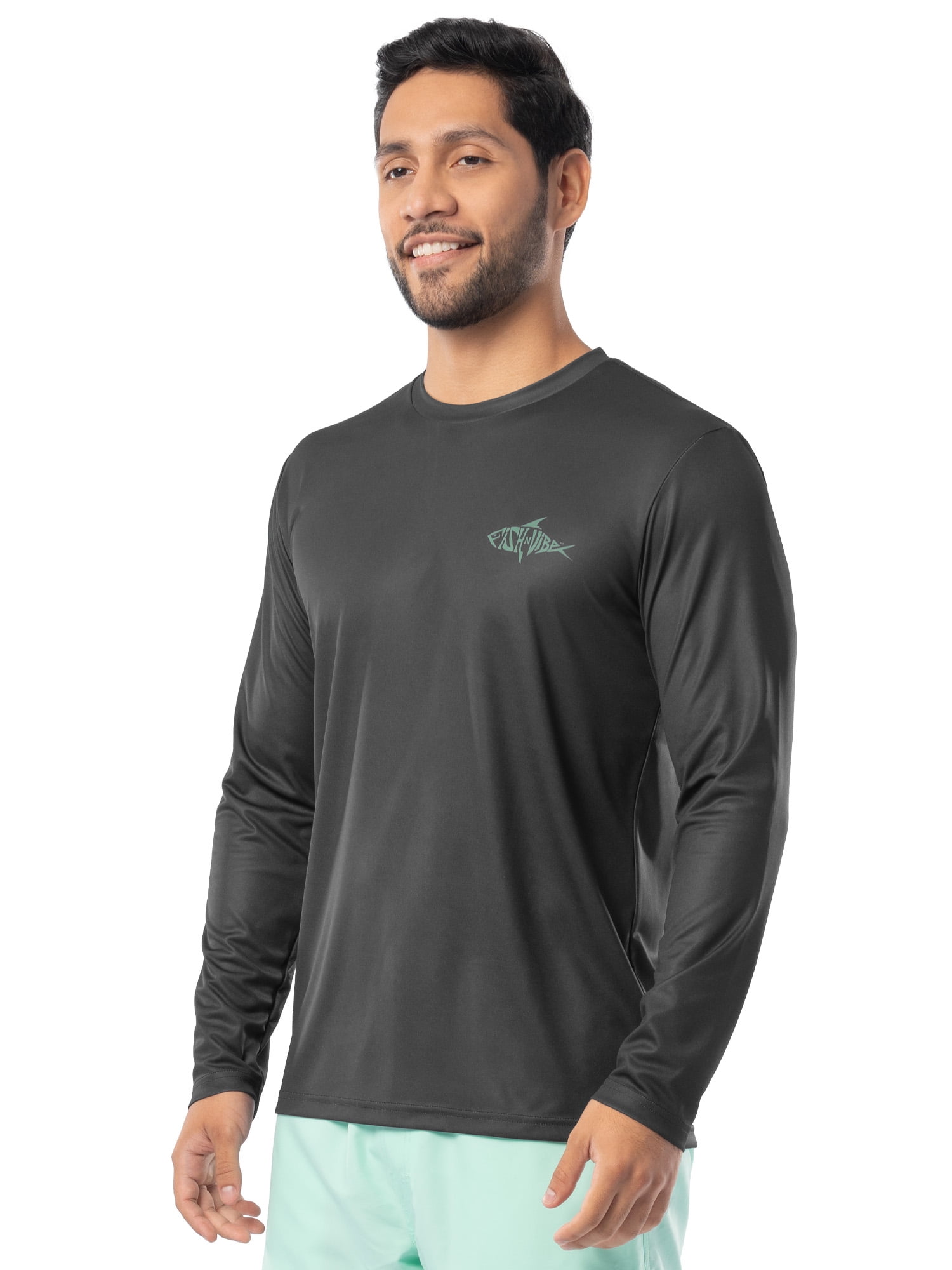Fish N Vibe Men's Long Sleeve Performance Fishing Graphic Tee, Black/ Caviar, L
