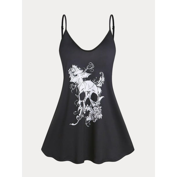 Top Sin Mangas de Talla Grande con Estampado de Calavera Rosegal Camisetas sin mangas de talla grande