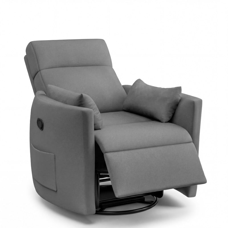 Lacoo 360° Swivel Recliner Chair Oversized Adult Nursery Glider Rocking Recliner Upholstered Electric Recliner Chair with 2 Pillows for Living Room,Linen Gray
