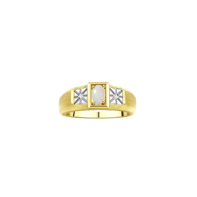 RYLOS Men's Rings 14K Yellow Gold Classic 6X4MM Oval Gemstone & Diamond Ring Opal October Birthstone Rings For Men, Gold Rings Size 13