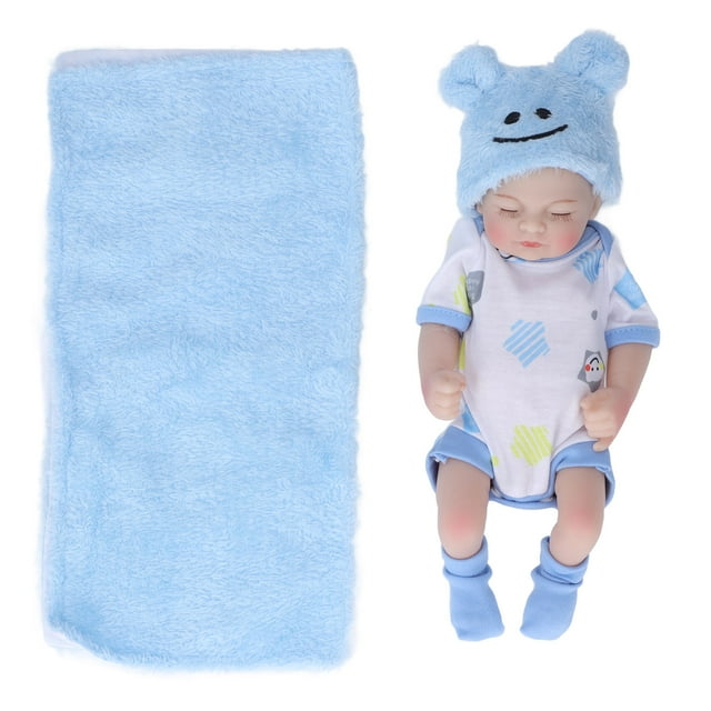 Muñeca bebé recién nacida de 10 pulgadas, lavable, de vinilo suave, con ropa y manta, color azul