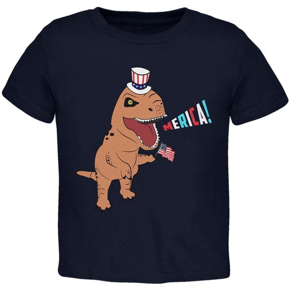 4th Of July Merica Patriotic T-Rex Dinosaur Toddler T Shirt Navy 2T