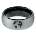thumbnail image 2 of Tungsten Earth Globe Atlas Planet Band Ring 8mm Men Women Comfort Fit Black Dome Brushed Gray Polished, 2 of 4